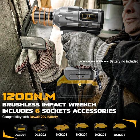 Cordless Impact Wrench 1/2 inch for Dewalt Battery 900FT-LBS with 6 Sockets and Durable Toolbox Brushless Impact Gun Includes LED Work Light - High Torque Impact Driver, No Battery in Saudi Arabia