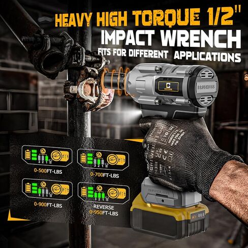 Cordless Impact Wrench 1/2 inch for Dewalt Battery 900FT-LBS with 6 Sockets and Durable Toolbox Brushless Impact Gun Includes LED Work Light - High Torque Impact Driver, No Battery in Saudi Arabia