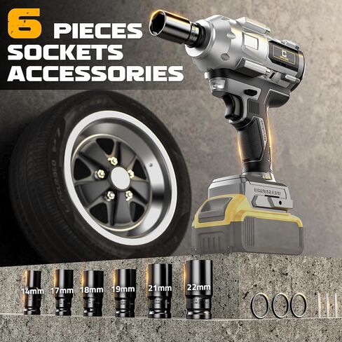 Cordless Impact Wrench 1/2 inch for Dewalt Battery 900FT-LBS with 6 Sockets and Durable Toolbox Brushless Impact Gun Includes LED Work Light - High Torque Impact Driver, No Battery in Saudi Arabia