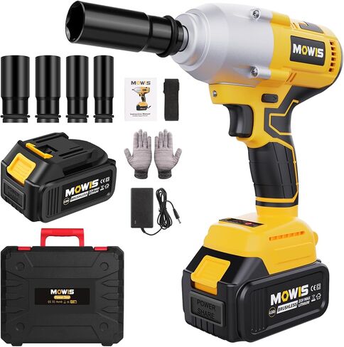 Mowis Cordless Impact Wrench 1/2 Inch 20V 400Nm Brushless Power Impact Gun, 2200rpm Speed, 4.0Ah Li-ion Battery, 4 Impact Sockets, Fast Chargers, Tool Box in Saudi Arabia