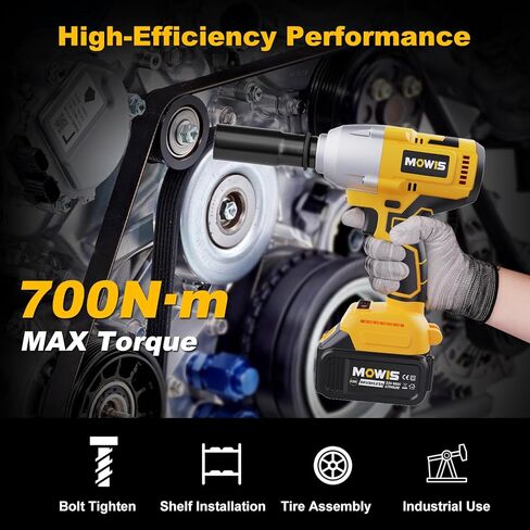 Mowis Cordless Impact Wrench 1/2 Inch 20V 400Nm Brushless Power Impact Gun, 2200rpm Speed, 4.0Ah Li-ion Battery, 4 Impact Sockets, Fast Chargers, Tool Box in Saudi Arabia
