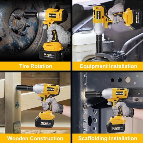 Mowis Cordless Impact Wrench 1/2 Inch 20V 400Nm Brushless Power Impact Gun, 2200rpm Speed, 4.0Ah Li-ion Battery, 4 Impact Sockets, Fast Chargers, Tool Box in Saudi Arabia
