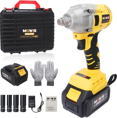 Mowis Cordless Impact Wrench 1/2 Inch 20V 400Nm Brushless Power Impact Gun, 2200rpm Speed, 4.0Ah Li-ion Battery, 4 Impact Sockets, Fast Chargers, Tool Box in Saudi Arabia