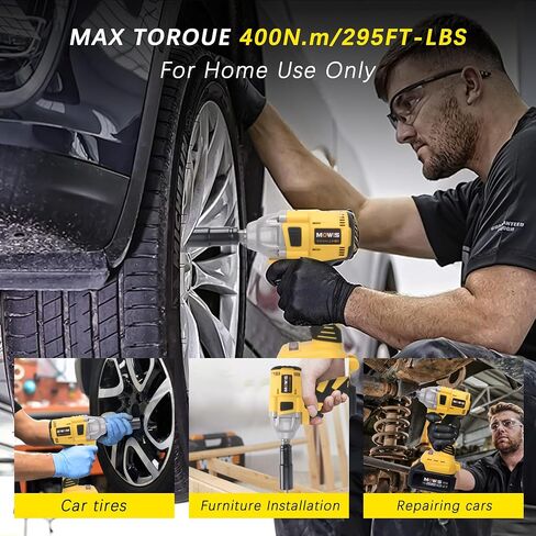Mowis Cordless Impact Wrench 1/2 Inch 20V 400Nm Brushless Power Impact Gun, 2200rpm Speed, 4.0Ah Li-ion Battery, 4 Impact Sockets, Fast Chargers, Tool Box in Saudi Arabia