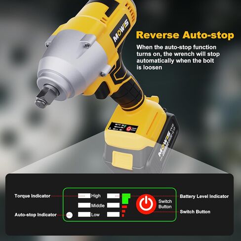 Mowis Cordless Impact Wrench 1/2 Inch 20V 400Nm Brushless Power Impact Gun, 2200rpm Speed, 4.0Ah Li-ion Battery, 4 Impact Sockets, Fast Chargers, Tool Box in Saudi Arabia