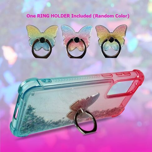 Zase Galaxy A15 5G Clear Phone Case Liquid Glitter Sparkly Cute Floating 3D Butterflies Bling Design for Samsung A15 Shockproof Waterfall Quicksand w/Phone Ring Holder (Gradient Aqua Purple) in Saudi Arabia