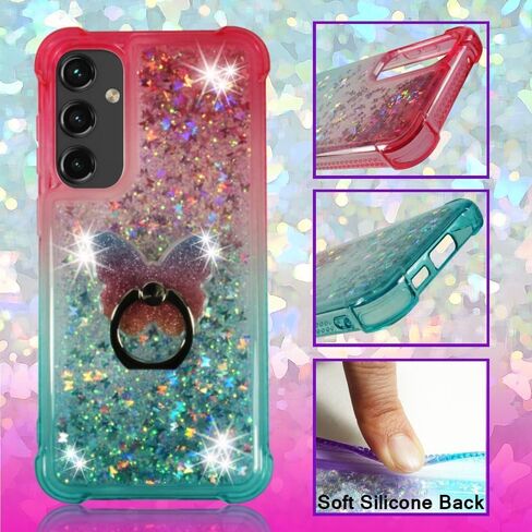 Zase Galaxy A15 5G Clear Phone Case Liquid Glitter Sparkly Cute Floating 3D Butterflies Bling Design for Samsung A15 Shockproof Waterfall Quicksand w/Phone Ring Holder (Gradient Aqua Purple) in Saudi Arabia