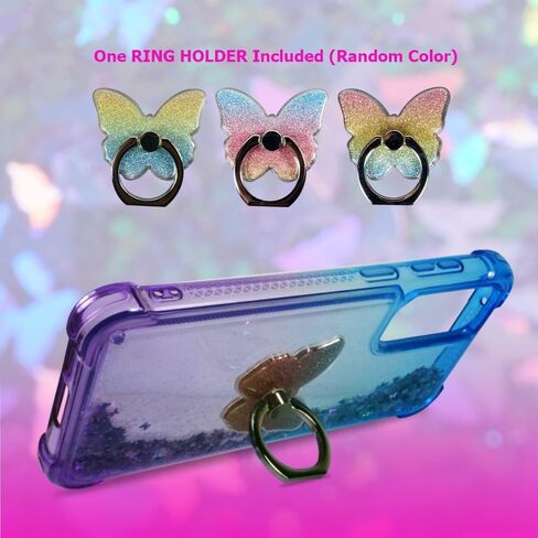 Zase Galaxy A15 5G Clear Phone Case Liquid Glitter Sparkly Cute Floating 3D Butterflies Bling Design for Samsung A15 Shockproof Waterfall Quicksand w/Phone Ring Holder (Gradient Aqua Purple) in Saudi Arabia