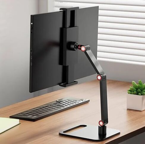 Portable Monitor/Tablet/iPad Clamp Holder Stand - 360° Degree Swivel, Heavy-Duty Base - Fits 12-17.3 Inch Screens (Double Arm) in Saudi Arabia
