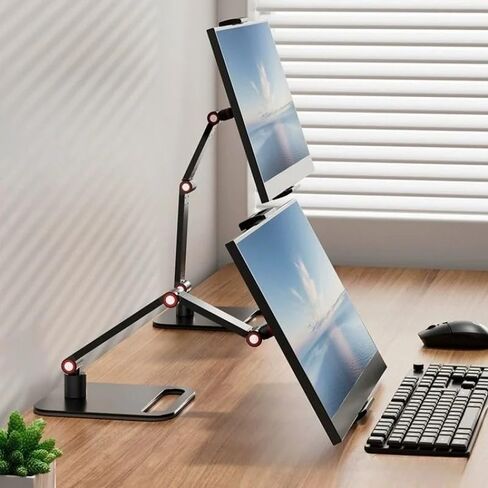 Portable Monitor/Tablet/iPad Clamp Holder Stand - 360° Degree Swivel, Heavy-Duty Base - Fits 12-17.3 Inch Screens (Double Arm) in Saudi Arabia