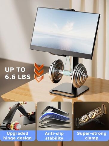 Portable Monitor/Tablet/iPad Clamp Holder Stand - 360° Degree Swivel, Heavy-Duty Base - Fits 12-17.3 Inch Screens (Double Arm) in Saudi Arabia