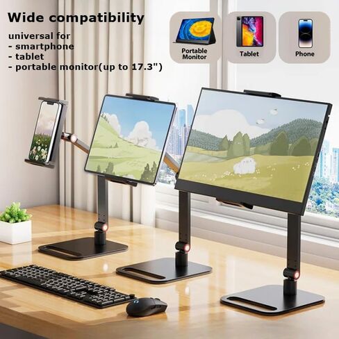 Portable Monitor/Tablet/iPad Clamp Holder Stand - 360° Degree Swivel, Heavy-Duty Base - Fits 12-17.3 Inch Screens (Double Arm) in Saudi Arabia