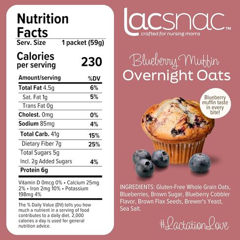 Lacsnac Variety Pack Lactation Overnight Oats (6 Count) - Lactation Supplement for Nursing Moms made with Whole Grain Oats, Flax Seeds, and Brewer’s Yeast, Promotes Lactation & Healthy Breast Milk Supply, GMO-free, Vegan, Gluten-free in Saudi Arabia