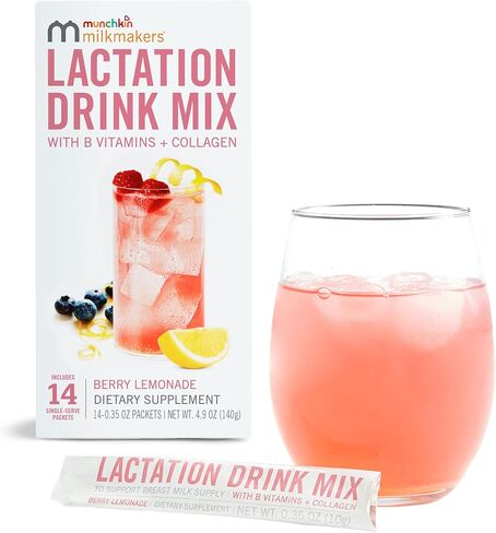 Munchkin® Milkmakers® Lactation Drink Mix Supplement with B Vitamins/Collagen/Fenugreek & Milk Thistle for Breastfeeding Moms, Berry Lemonade, 14 Count in Saudi Arabia