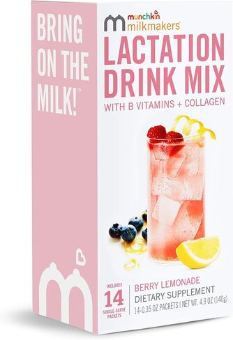 Munchkin® Milkmakers® Lactation Drink Mix Supplement with B Vitamins/Collagen/Fenugreek & Milk Thistle for Breastfeeding Moms, Berry Lemonade, 14 Count in Saudi Arabia