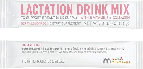 Munchkin® Milkmakers® Lactation Drink Mix Supplement with B Vitamins/Collagen/Fenugreek & Milk Thistle for Breastfeeding Moms, Berry Lemonade, 14 Count in Saudi Arabia