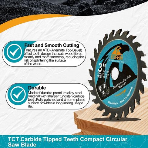 قرص قطع الخشب 3-3/8 بوصة 5 قطع - 24T TCT كربيد مائل للأسنان شفرة منشار دائرية مدمجة مع جذع 10 مم، للأغراض العامة لقطع الخشب والبلاستيك والمواد المركبة in Kuwait
