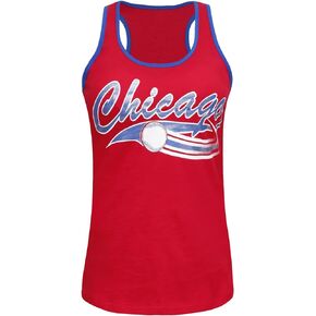 Womens The City Baseball Fans Athletic Vest Tank Tops Shirts - Red & Blue