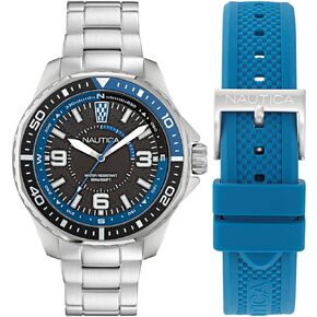 Nautica Men's NAPKMF307 KOH May Bay Recycled Stainless Steel Bracelet & Light Blue Silicone Strap Watch