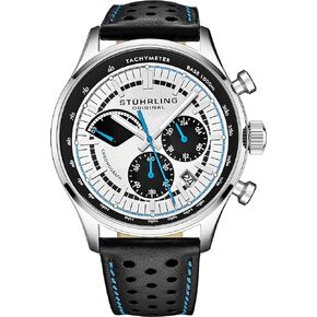 Stuhrling Original Men's Leather Chronograph Watch - Stainless Steel Case - Analog Dial with Date in Saudi Arabia