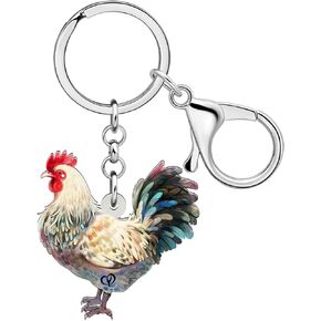 Acrylic Cute Chicken Hen Rooster Keychain for Women Key Rings Gifts for Car Purse Bags Keys Pet Lovers Accessories