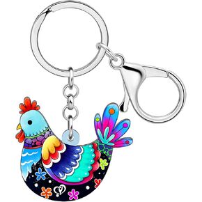 Acrylic Cute Chicken Hen Rooster Keychain for Women Key Rings Gifts for Car Purse Bags Keys Pet Lovers Accessories