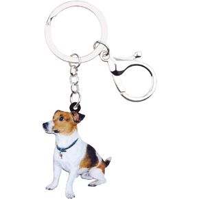 NEWEI Acrylic Cute Jack Russell Terrier Dog Key Chain Keychains Rings Pet Animal Jewelry For Women Girls Bag Car Charms