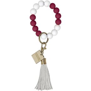 Southern Couture Beaded Tassel Maroon and White One Size Silicone Bracelet Key Chain
