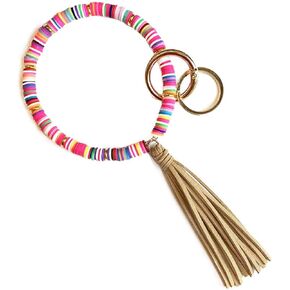 Boho keychain Rings Wristlet Key Chain Bracelets with Tassel Large Circle Wrist Bangle Keyring Holder Gift for Women