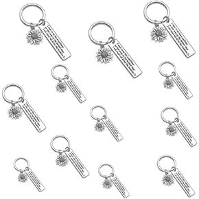 LONG TAO 12 Pcs Sunflower Stainless Steel Keychain Hanging Buckle Encouragement Keyring Inspirational Keychain Friendship Birthday Christmas Gift for Best Friend Women Female Gifts, Silver, samll in Kuwait