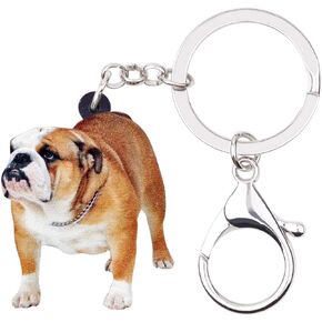 BONSNY Acrylic Brown British Bulldog Keychains Key Ring Car Purse Bags Pets Lover Dog Animal Gifts