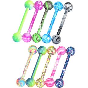 YOFANST Stainless Steel Colorful Ball Horseshoe Nose Rings Tongue Rings Nipple Rings 14G Bar Length 16mm