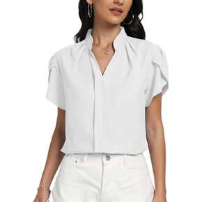 LYANER Women's Casual Split V Neck Petal Cap Sleeve Chiffon Blouse Shirt Tops
