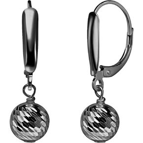 Sea of Ice Sterling Silver Ball Beads Leverback Drop Dangle Earing– Diamond-Cut 8mm Ball Beads - Elegant Sterling Silver Earrings for Women – Nickel-Free Jewelry