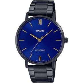 Casio MTP-VT01B-2B Men's Minimalistic Black IP Stainless Steel Blue Dial 3-Hand Analog Watch in Saudi Arabia