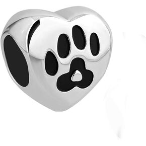 Paw Print Dog Mom Charm for Bracelets Women Girls Doggy Puppy Pet Necklace Pendant Heart Silver Gift Bead for Sister Daughter Auntie Aunt Family Keychain Birthday