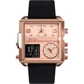 SKMEI Watches for Men, Square Men's Wrist Watches, LED Backlight Large Screen Multi-Time Zone Men's Watch, Waterproof Analog Men's Digital Sports Watch