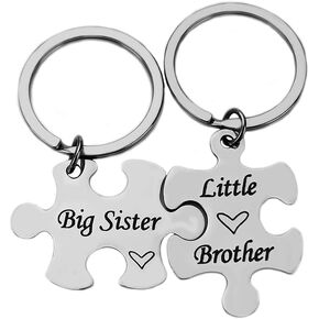 Big Sister Little Brother Keychain Set - Brother Sister Matching Gifts Keychains for Sisters Brothers Christmas Birthday Gift from Brother Sister Puzzle Pieces Key Chains