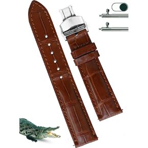 vinacreations 21mm Light Brown Alligator Belly Leather Watch Band Deployment Clasp Men Quick Release Crocodile Exotic Replacement Wristwatch Strap Premium Handmade DH-06D-S-21MM