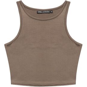 OThread & Co. Women's Basic Crop Tops Stretchy Casual Crew Neck Sleeveless Crop Tank Top