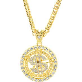 Weahre Dollar Sign Necklace Hip Hop 80s 90s Old School Rapper Costume Big Chunky Punk Pendant Plated Chain for Men Outfits