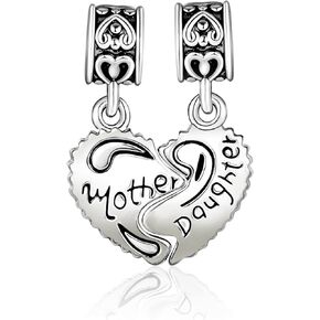 Mother Daughter Mom Son Dangle Heart Love Women Bead Charms Fits Pandora Bracelets