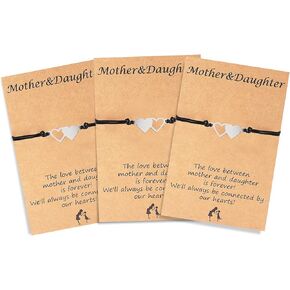HUASAI Mother Daughter Bracelets Set for 2 Mommy and Me Heart Matching Bracelets with Card for Women Girls Mom and Daughter