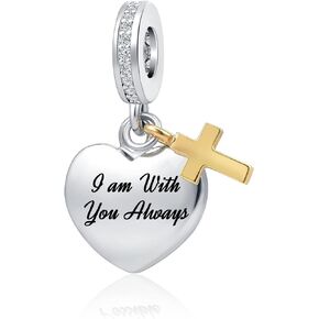 Religious Cross Heart Pendant Charm Engraved Inspiring Words Charm Bead for European Bracelet