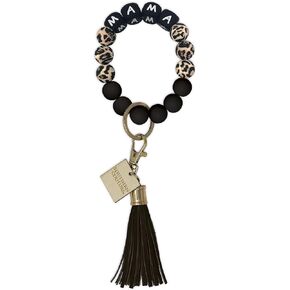 Southern Couture Mama Black One Size Silicone Beaded Tassel Bracelet Key Chain