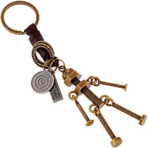 Home Office Car Keychain Couple Key Ring Key Chain Alloy Screw Robot Creative Leather Pendant