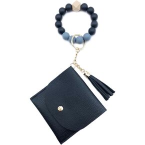 Wristlet Bracelet Keychain with Wallet Card Holder Pocket Tassel Key Ring for Women Girls