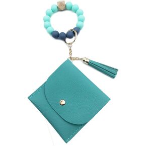 Wristlet Bracelet Keychain with Wallet Card Holder Pocket Tassel Key Ring for Women Girls