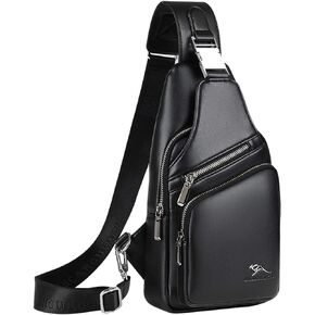 LuckY.Ss Men's Leather Sling Bag Chest Shoulder Bags Anti-theft Backpack Purse