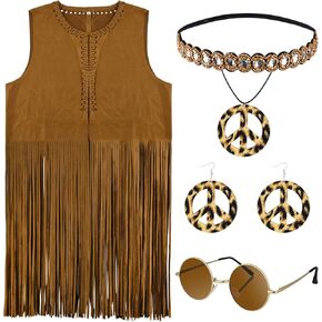 طقم أزياء نسائية من 4 قطع من CHRORINE من الجلد المزأبر الصناعي مزين بشرابة على شكل صديرية قرط قلادة in Kuwait